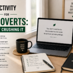 Minimal workspace with laptop, notebook, and calm lighting representing productivity tips for introverts