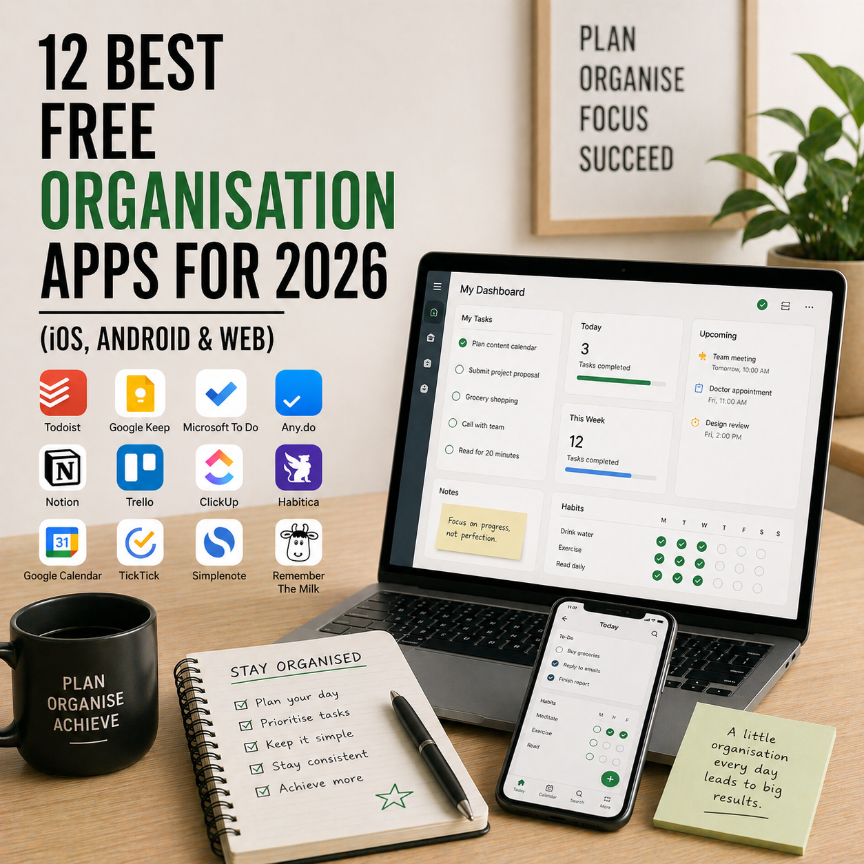 12 Best Free Organisation Apps for 2026 (iOS, Android & Web)